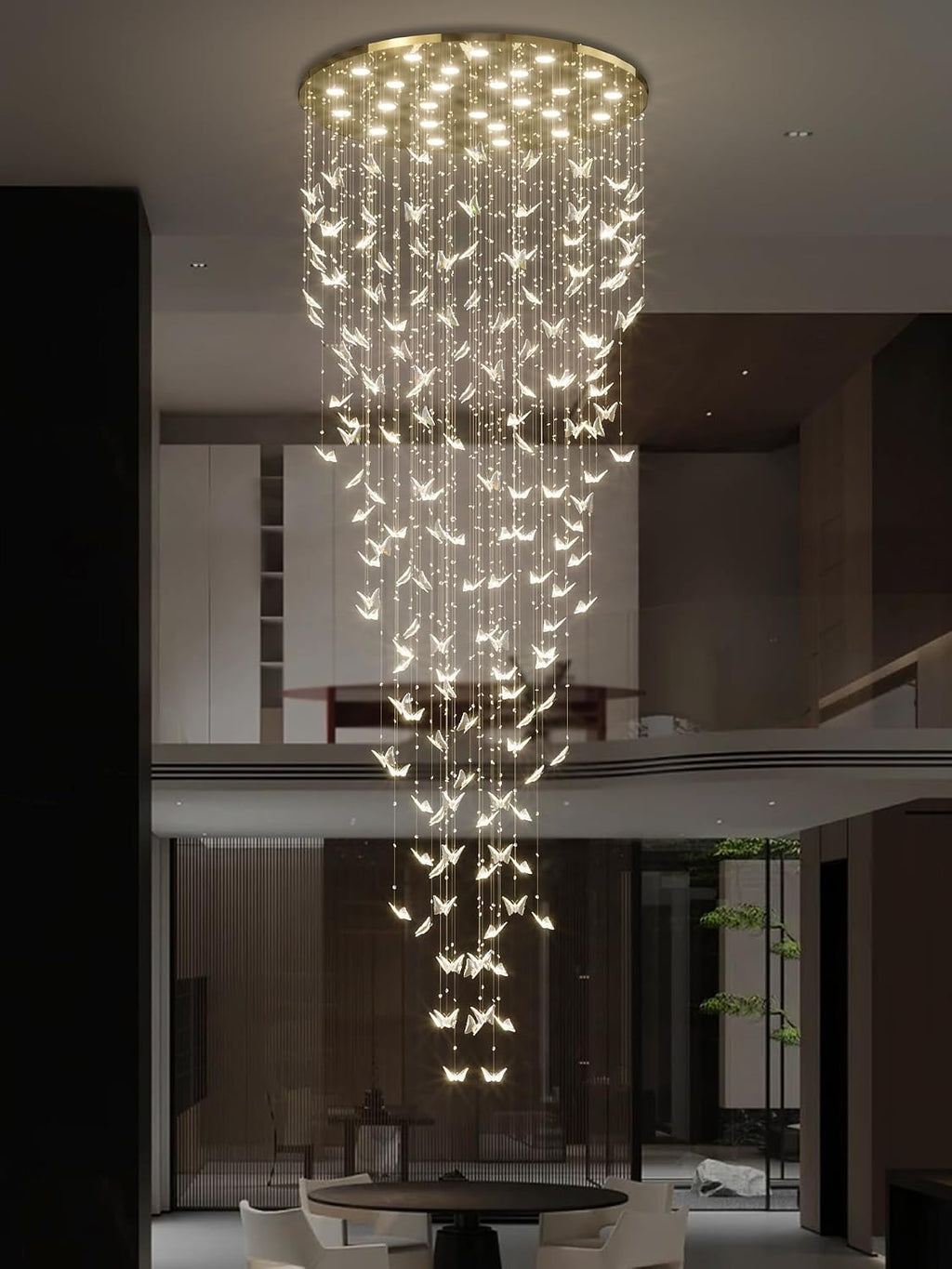 ykolupty H138 High Ceiling Chandelier - Modern Crystal Raindrop Large Chandelier for Staircase Foyer Entryway Living Room - Dimmable 3000-6000K