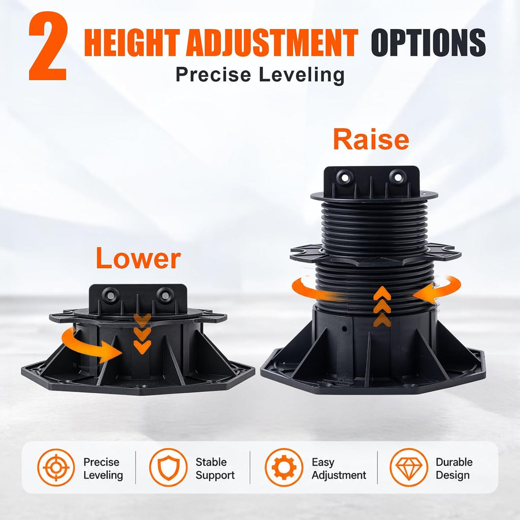 adjustable support pedestal foundation base for floating deck, side view