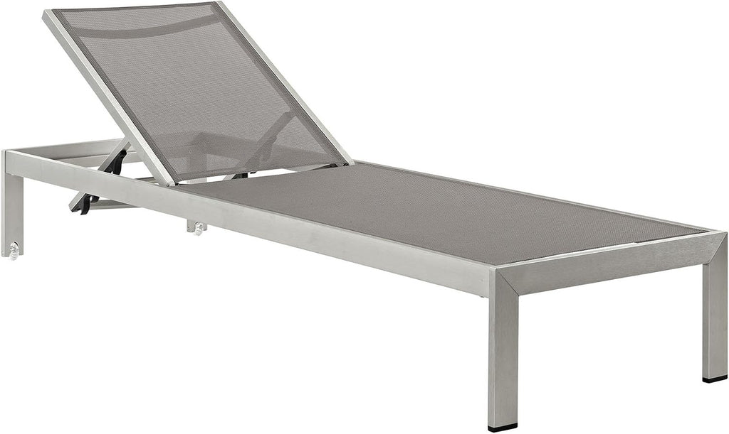 Modway Shore Aluminum Textilene® Mesh Outdoor Patio Four Poolside Chaise Lounge Chairs in Silver Gray
