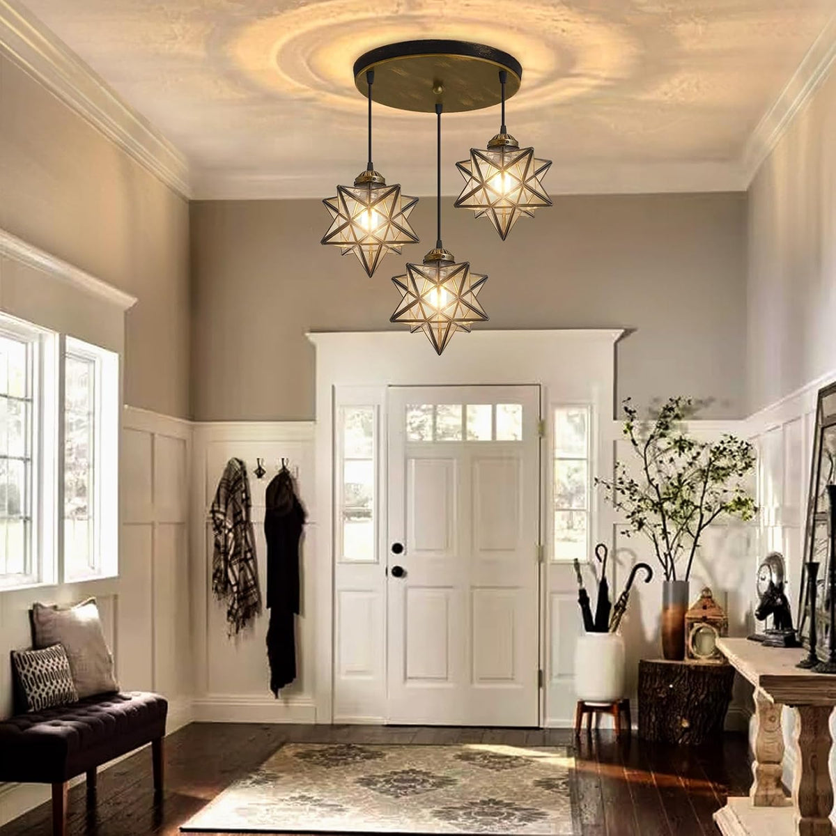 HAIXIANG Clear Glass 3 Pendant Lights Kitchen Dining Chandelier