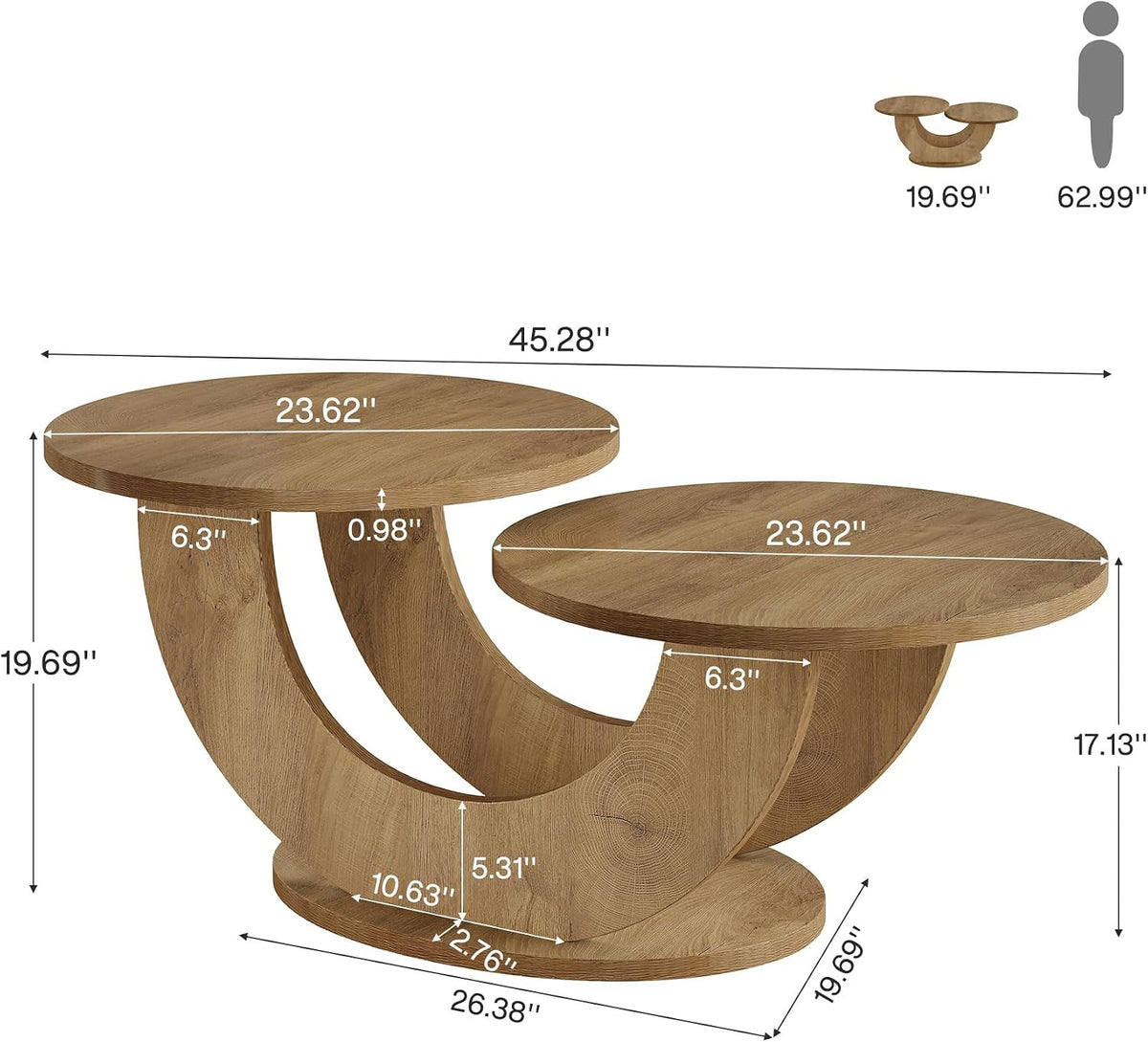 Tribesigns 45.3" Round Wood Coffee Table, 2-Tier Farmhouse Center Table