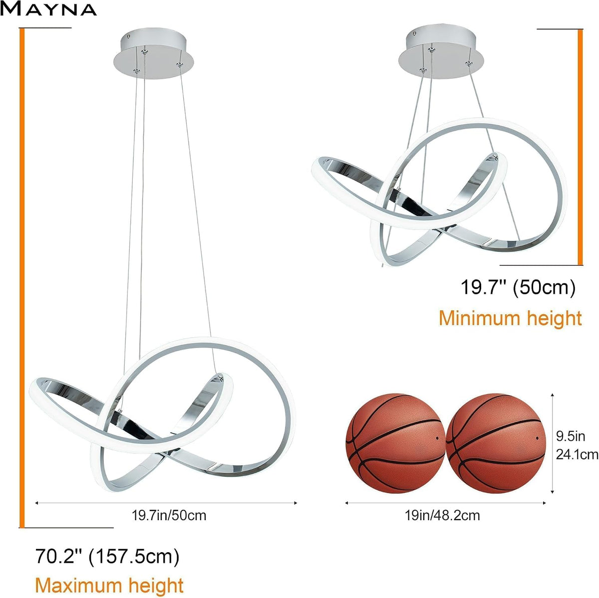 MAYNA Modern LED Chandelier,3000K-6000K Dimmable with Remote Control