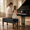Genuine Leather Duet Piano Bench with Storage,Adjustable Heavy Duty Wooden Double Keyboard Seat XHJ-11G(Black)