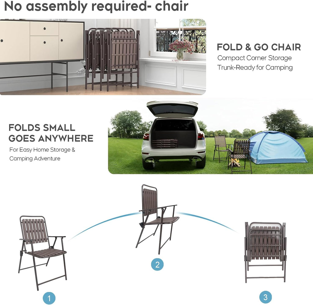 3 Pieces Patio Bistro Set Folding Small Table Chairs Set for 2 Outdoor Bistro Furniture Sets with Glass Coffee Table for Lawn Backyard Balcony Poolside (Set of 2)