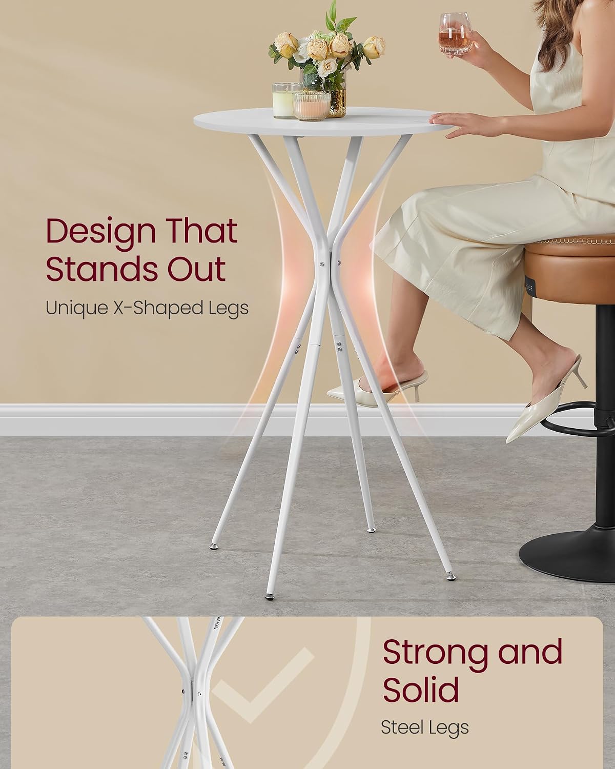 vasagle bar table, round cocktail high top pub, side view
