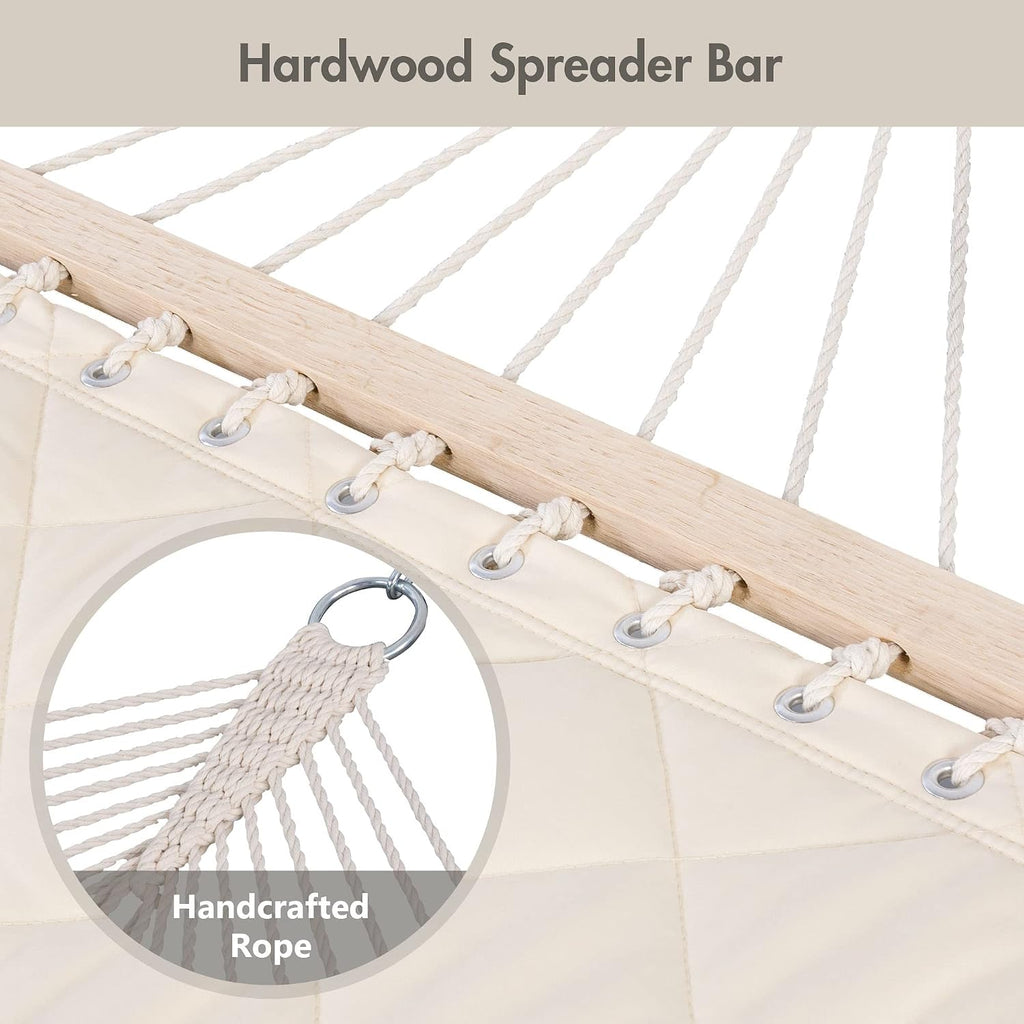 ANOW Heavy Duty Hammock with Spreader Bars and Detachable Pillow, Cream