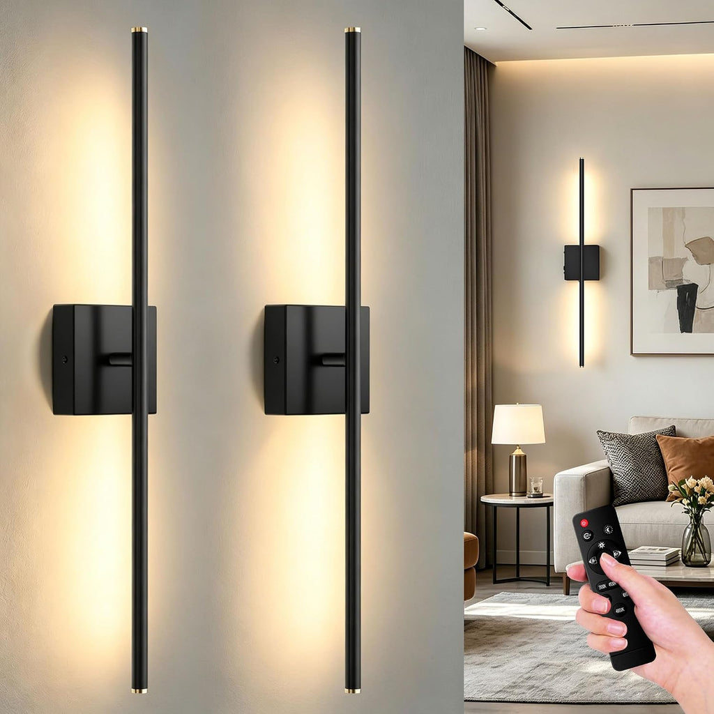 ZZXX 28 Inch Hardwired Wall Sconces Set of Two, Modern Black Wall Lights