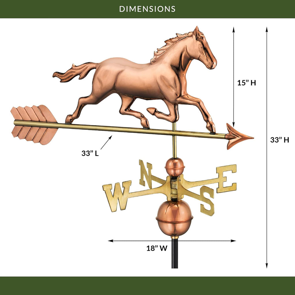 Good Directions Polished Copper Trotting Horse Weathervane – Decorative Rooftop Accent for Barns, Homes, Sheds, and Cupolas – Durable & Handcrafted