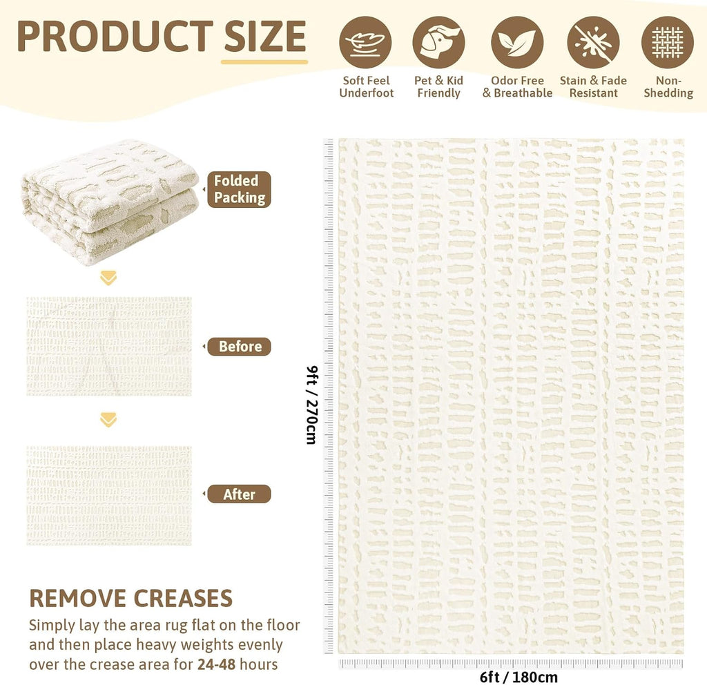 Yamaziot Washable 6x9 Area Rugs for Living Room Non Slip Ivory Beige