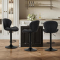 COLAMY Bar Stools Set of 3,Swivel Adjustable Height Leather Bar Chair,Black