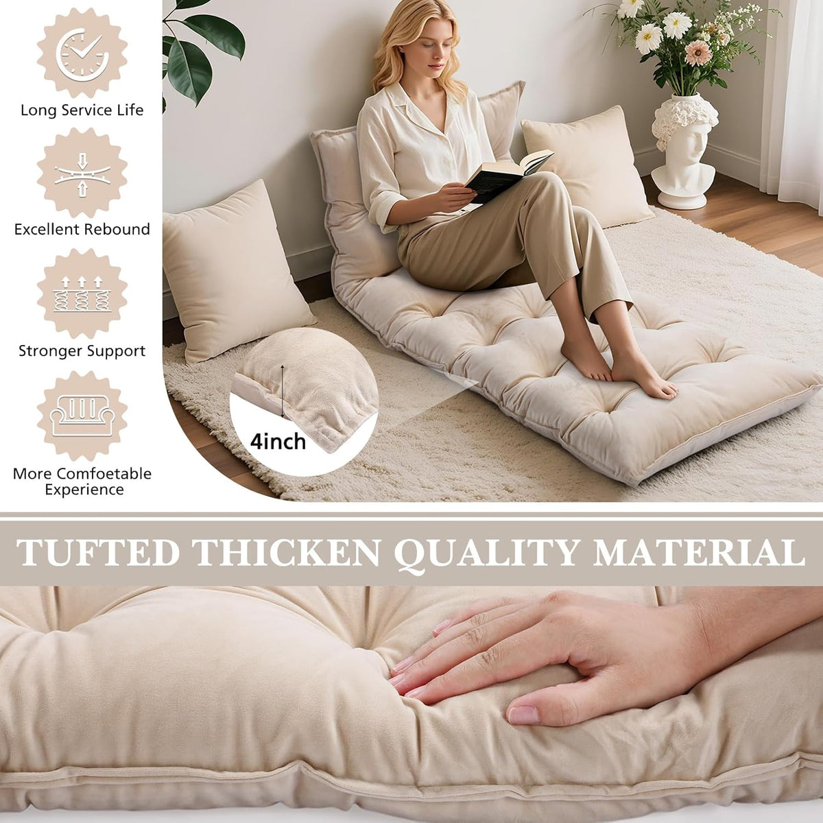 Drydiet Bench Cushion for Indoor Furniture 36x14 in Velvet Thicken Indoor Window Seat Cushion, Soft Piano Sofa, Entryway Storage, Bay Window Tufted Patio Porch Swing Bench Pad Memory Foam(Ivory)
