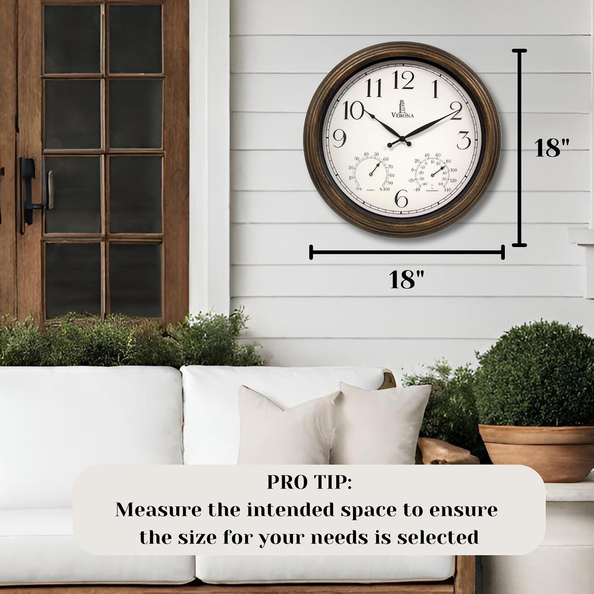 Large Outdoor Clocks for Patio Waterproof with Thermometer Combo, 18 Inch