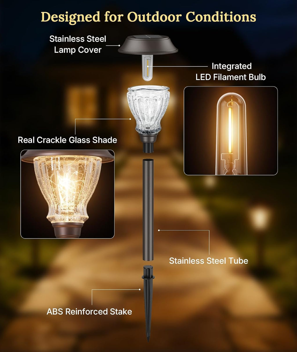 XMCOSY+ Solar Pathway Lights Outdoor, 8 Pack Warm White Solar Garden Lights