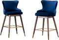 Roundhill Furniture Leland Fabric Upholstered Counter Height Wingback Stools, Set of 2, Blue