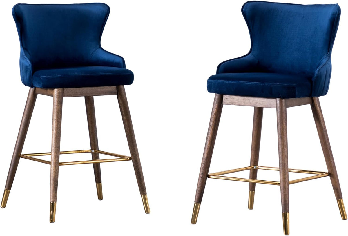 Roundhill Furniture Leland Fabric Upholstered Counter Height Wingback Stools, Set of 2, Blue