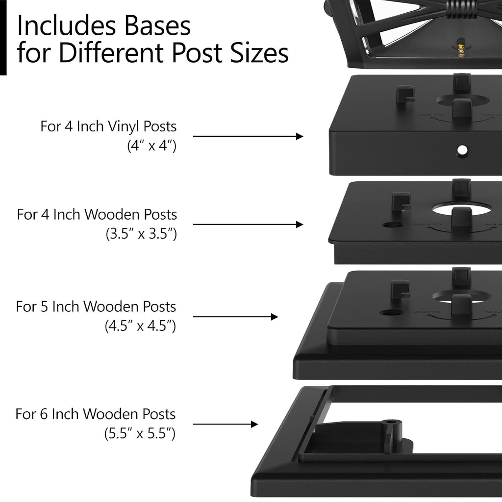 Davinci Lighting Renaissance Solar Outdoor Post Cap Lights - Includes Bases for 4x4 5x5 6x6 Posts - Bright LED Light - Slate Black (8 Pack)