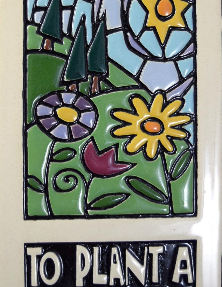 Ceramic Tile Garden Stake 'Plant a Garden is to Believe in Tomorrow' Quote
