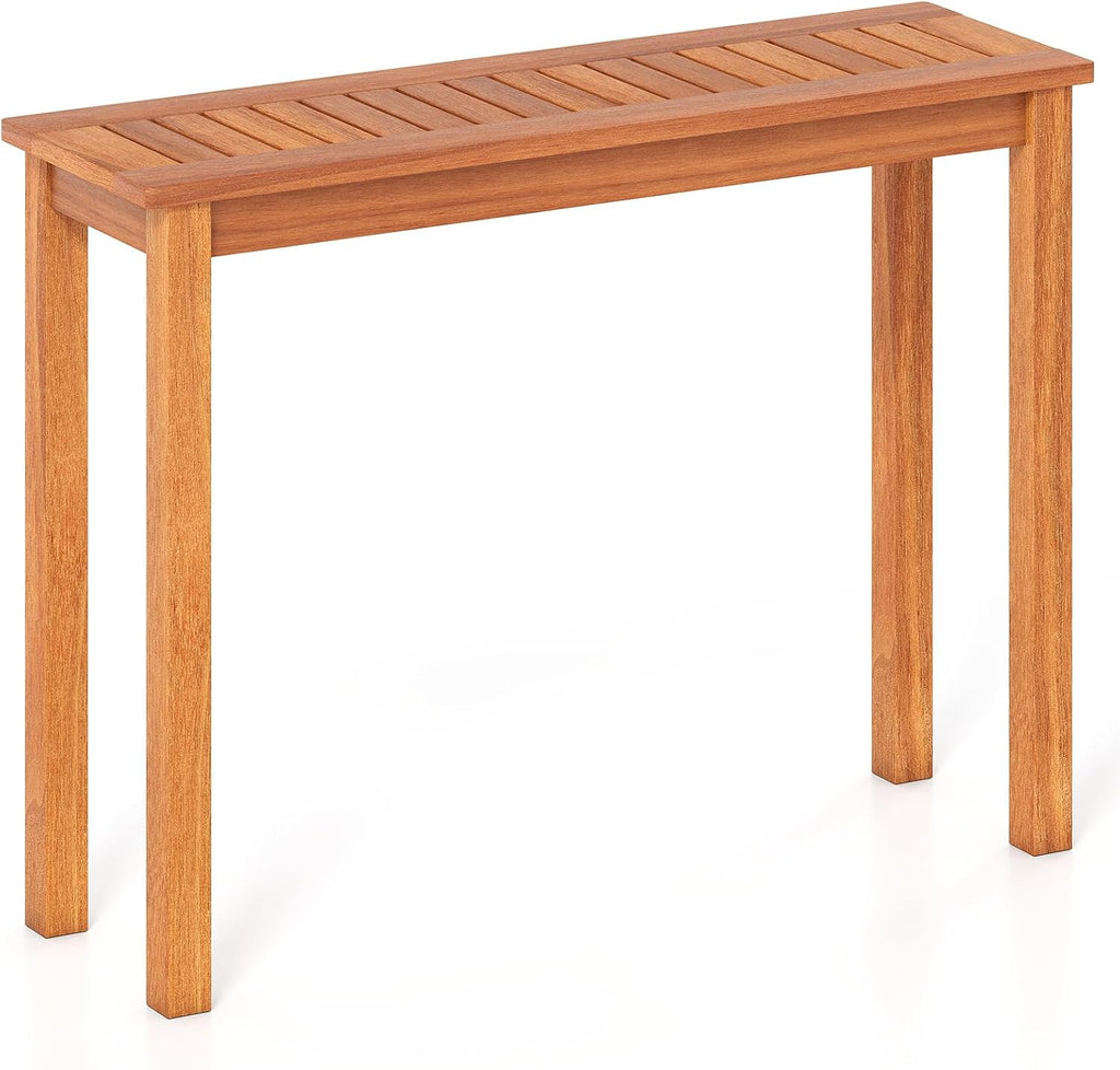Tangkula Narrow Outdoor Dining Table, Solid Wood Furniture Patio Console Table with Slatted Tabletop, Wooden Buffet Bar Plant Stand for Garden Deck Entryway Porch Balcony
