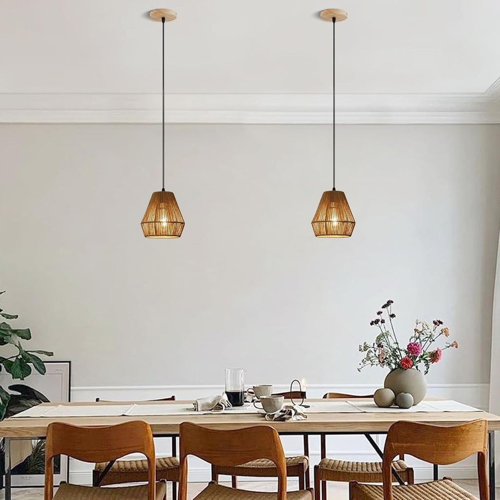 6.7'' woven rattan pendant light fixtures, 2 pack on a desk or shelf
