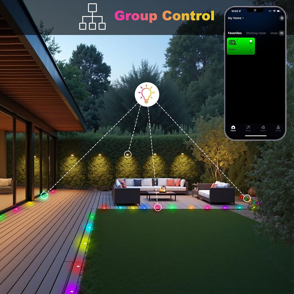 Recessed LED Deck Lights Kit, 10 Pack Φ1.77 WiFi Pixel RGBW+IC Multicolor