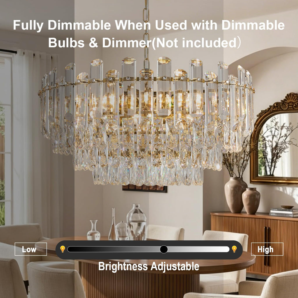 20" Gold Crystal Chandeliers for Dining Room, 10-Light Modern Chandelier