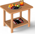 nevilywood 2-Tier Outdoor Side Table, HDPE Patio End Table, Teak