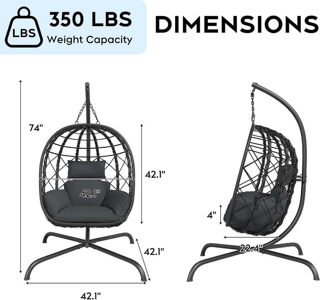 Hanging Egg Chair with Stand Patio Wicker Rattan Swing Chair Hammock Egg Chair for Indoor & Outdoor 400lbs Capacity with Thickened Cushion for Bedroom Balcony Garden, Deep Grey