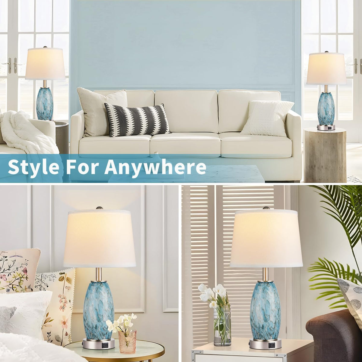 Lovlast 23.5" Coastal Modern Table Lamps Set of 2 for Living Room Bedroom