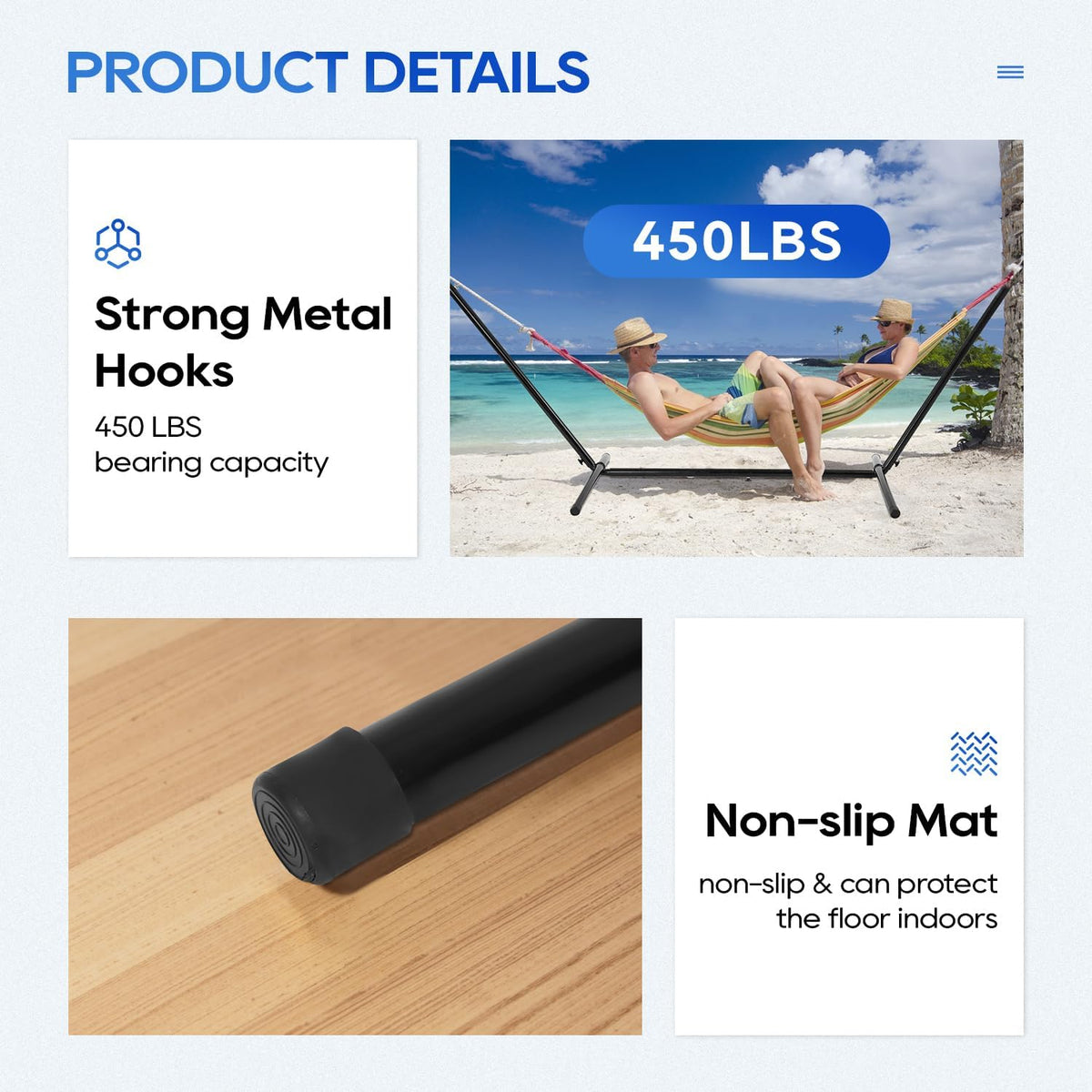 FDW Portable Hammock Double Stand | No Hammock | Sturdy Steel Construction