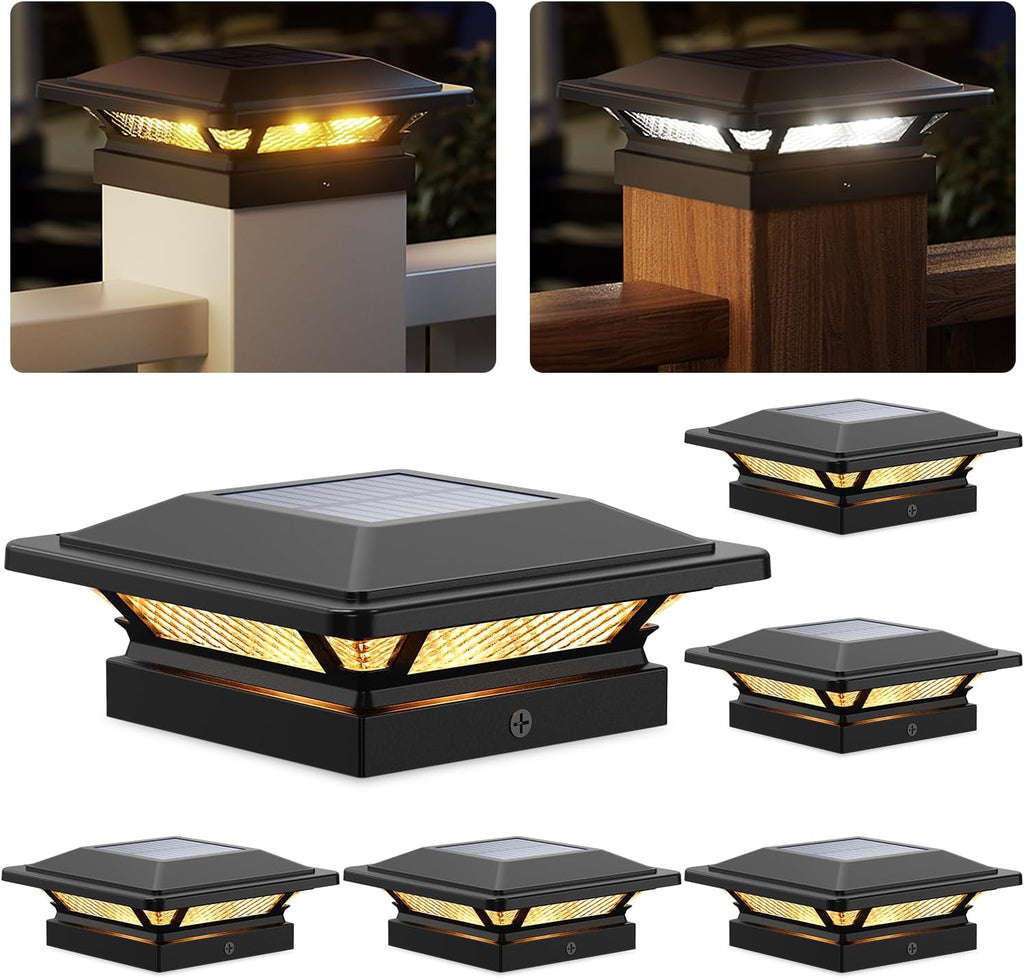SIEDiNLAR 4x4 Solar Post Cap Lights Outdoor 16 LEDs 2 Modes, 6 Pack, Black