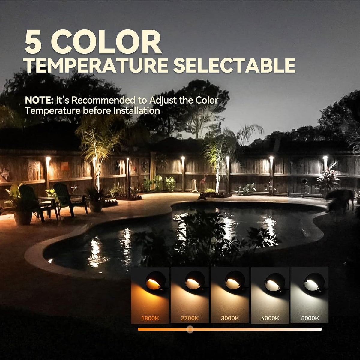 leonlite 6-pack 5cct 3.74inch low voltage led deck, close-up detail