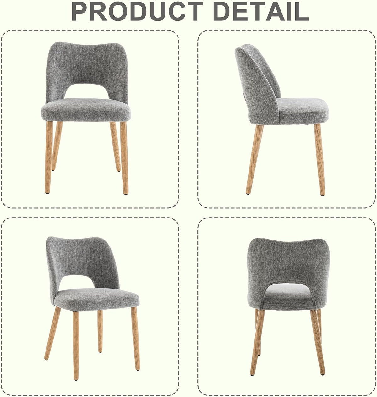 Modern Dining Chairs Set of 2, Upholstered Fabric Kitchen Chairs with Butterfly Hollow Back, Solid Wood Legs, Easy Assembly, Farmhouse Style for Kitchen & Dining Room, Gray