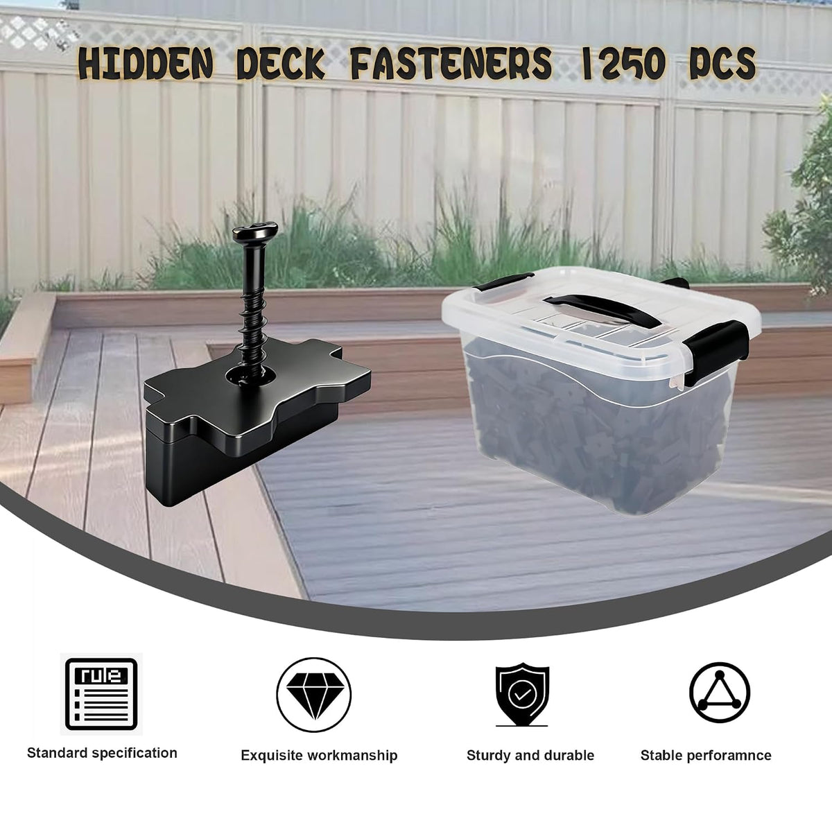 1250pcs Hidden Deck Fasteners for Decking Board,Composite Deck Clips Plastic Hidden Fastners with Metal Screws,Universal Nylon Clips for Composite Decking Cover 600 sq. ft of Deck (1250)