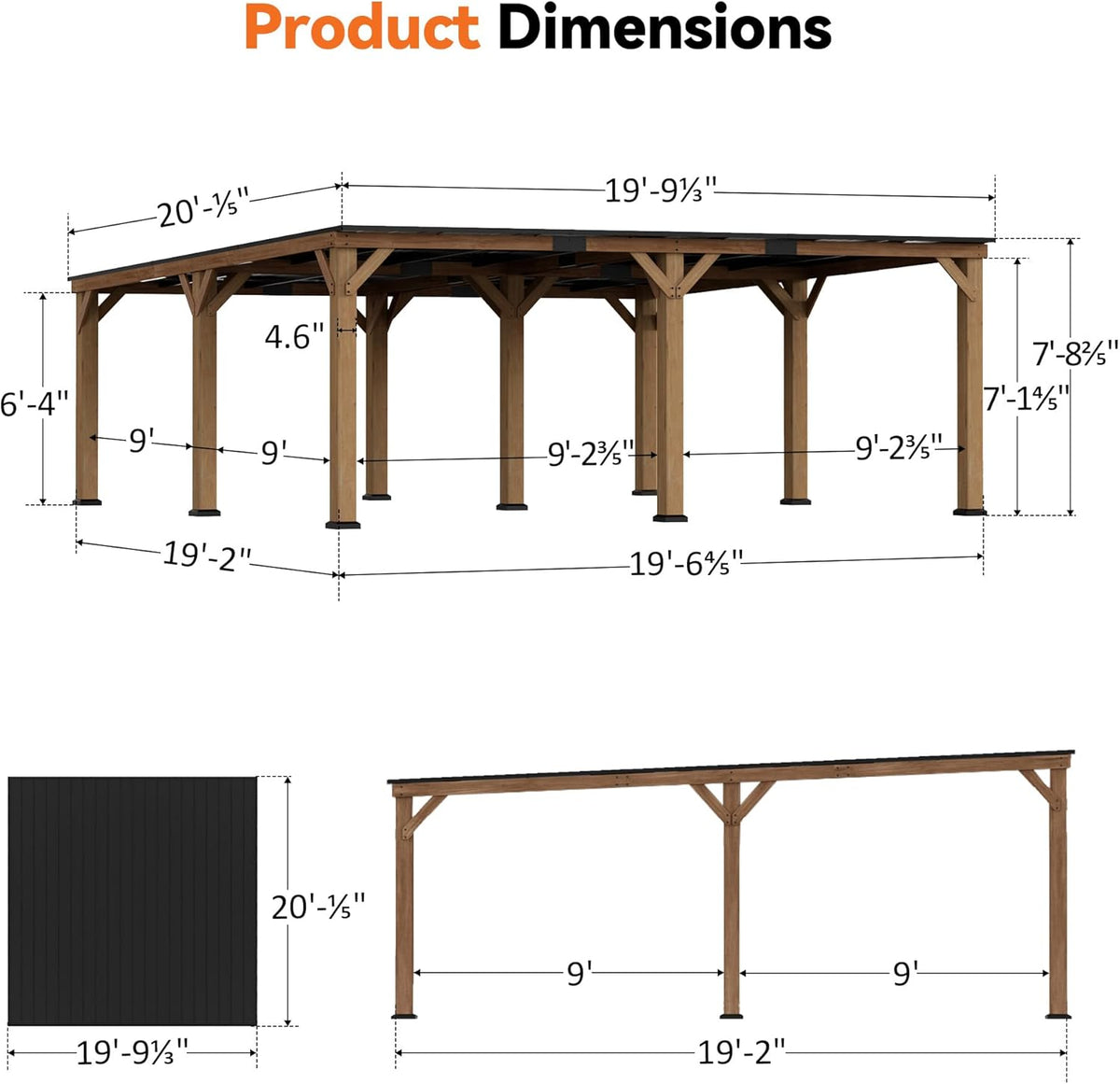 Modern Shade Wood Grill Gazebo 20' x 20' with Sloped Galvanized Steel Roof
