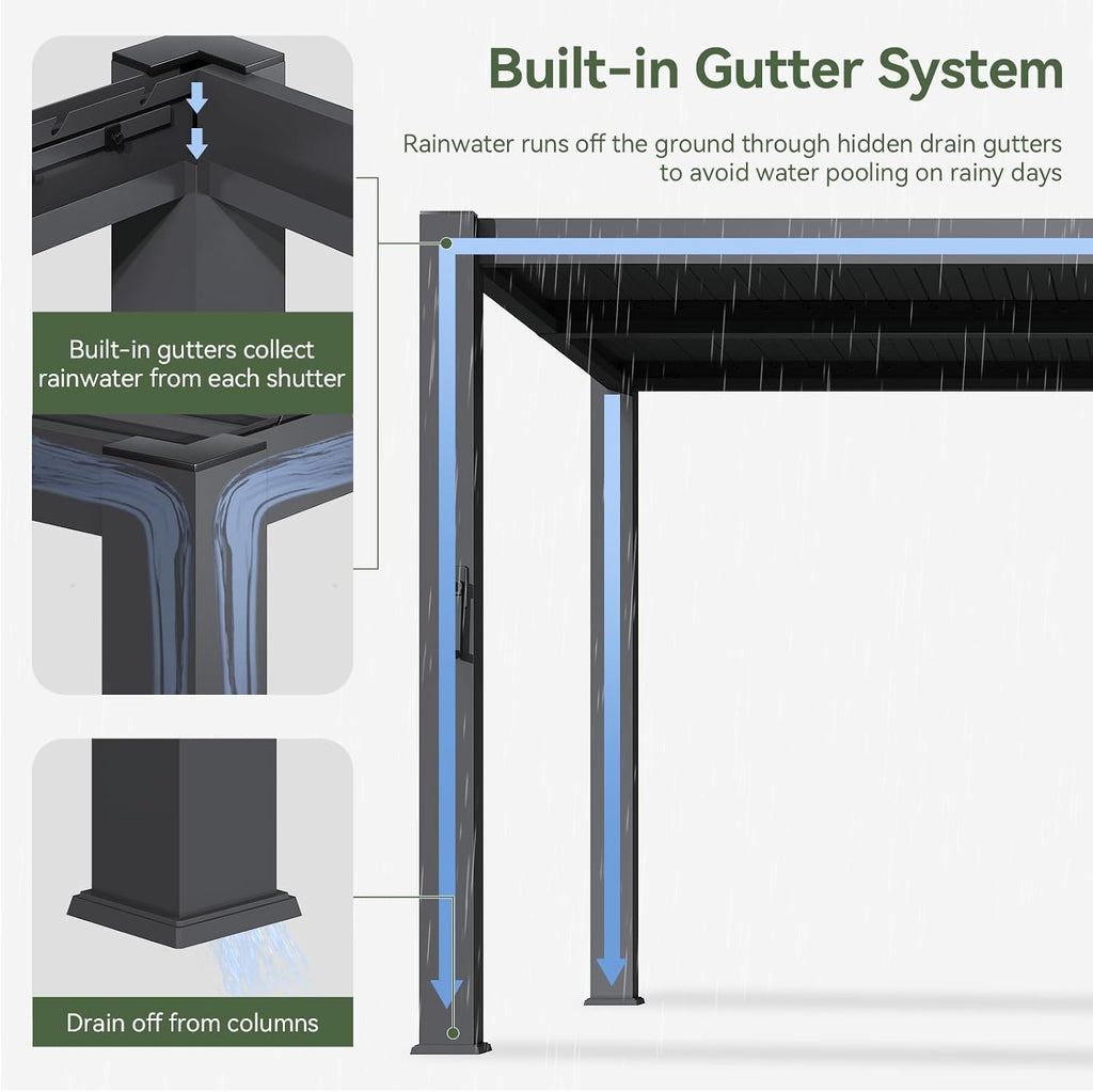 Aoxun Louvered Pergola 10x10, 3.8" Thick Posts, 82.5 MPH Wind Resistance