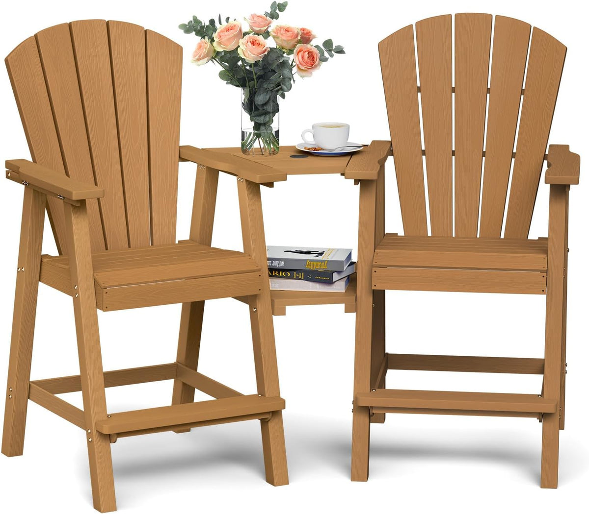 Ciokea Tall Adirondack Chairs Set of 2 with Connecting Trays, Teak