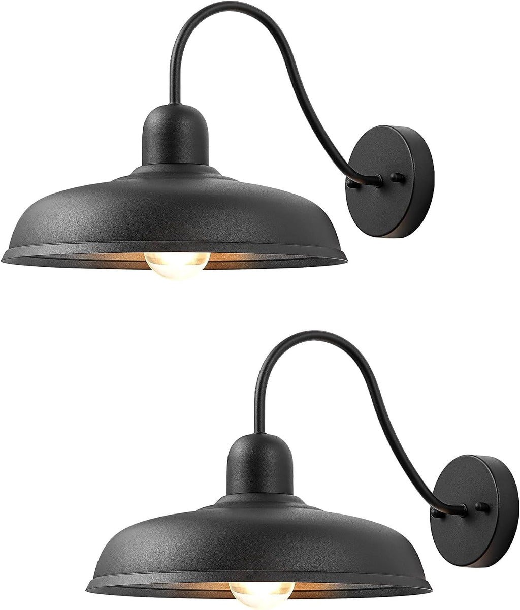 EDISHINE 2 Pack Outdoor Wall Light, 12" Farmhouse Gooseneck Barn Light