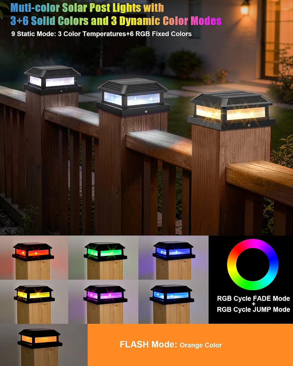 solar post cap lights, fits 5x5 4.5x4.5 4x4, close-up detail
