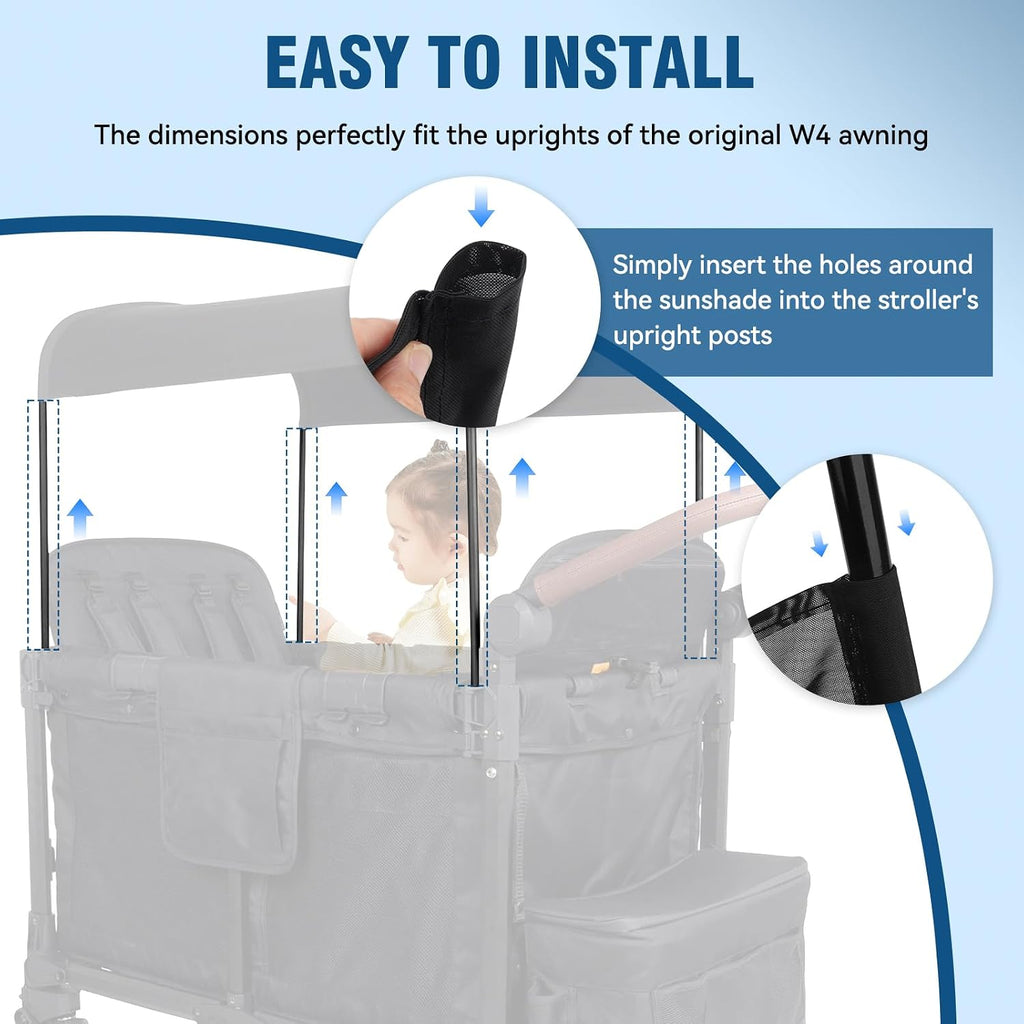 stretchy panoramic canopy compatible with wonderfold stroller wagons shown in use