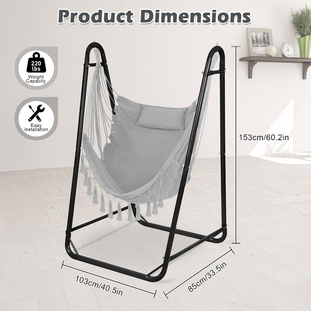 Hammock Chair with U Shape Stand, Cotton Swing Chair with Side Pocket