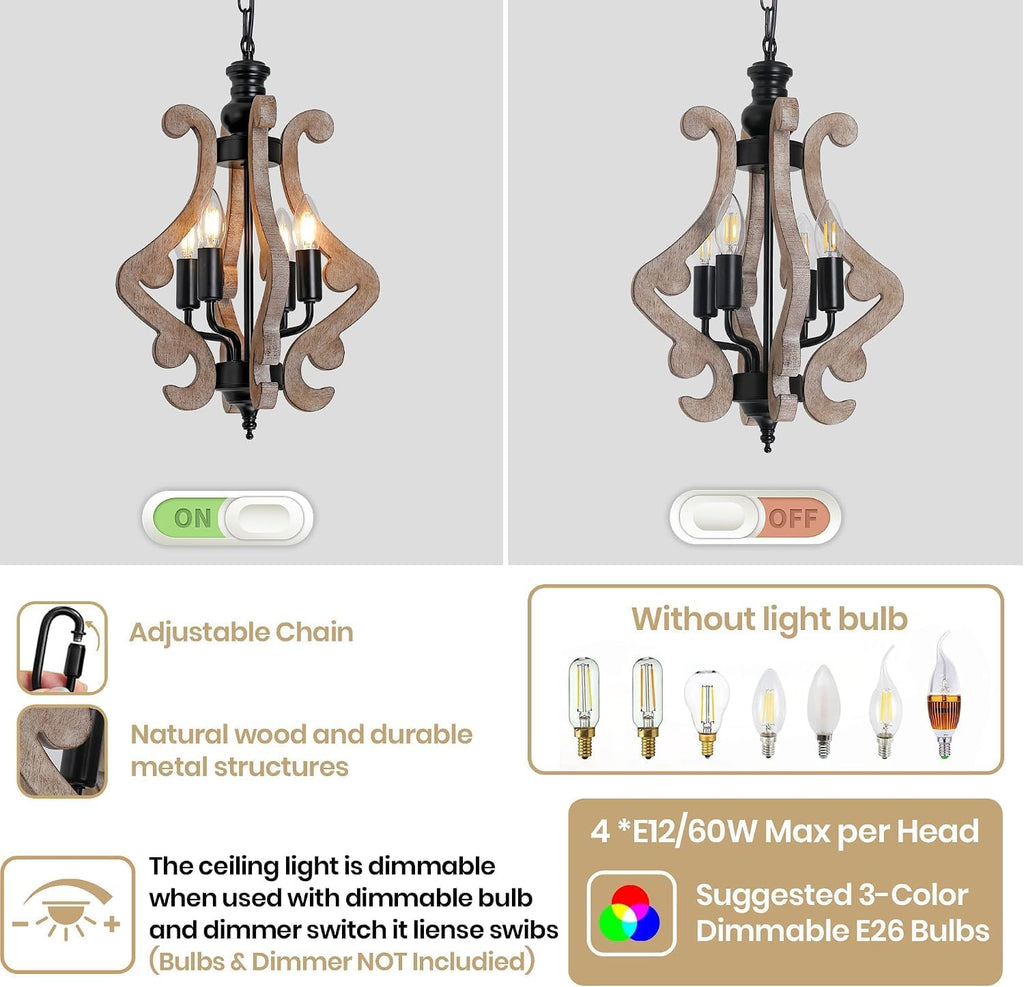 4‑light farmhouse chandelier, adjustable chain lantern pendant light on a desk or shelf