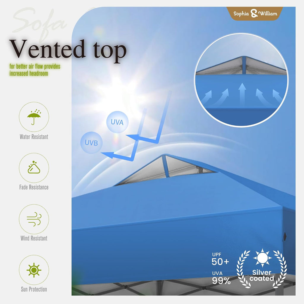 Sophia & William Canopy Tent 10x10 Pop up, One Person Push Set up Tents
