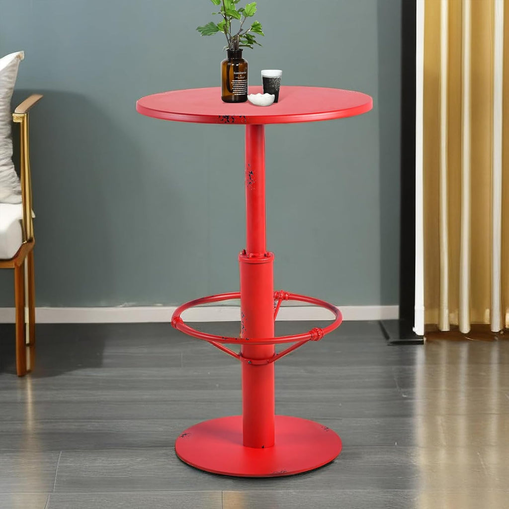Industrial Pub Table 23.6" Iron Round Desktop 37.4" Height Cast Iron Bar Table Antique Red