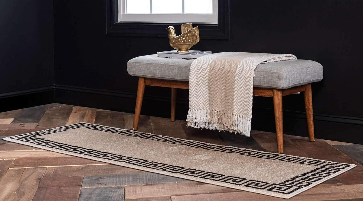 Unique Loom Athens Collection Classic Geometric Modern Border Design Area Rug, 2 ft x 6 ft, Beige/Black