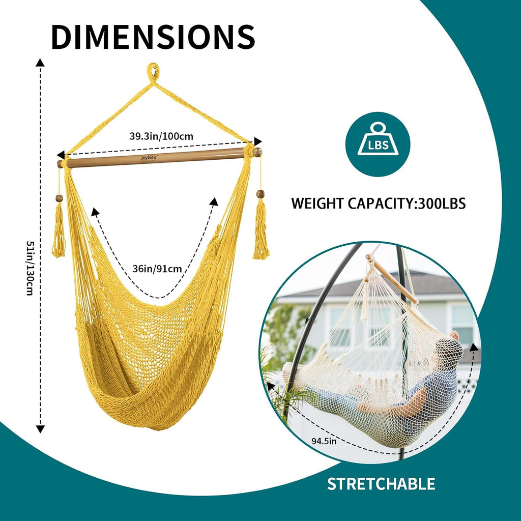 joyview hanging hammock chair, caribbean rope swing chair shown in use
