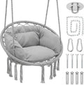 Magshion Macrame Hanging Hammock Chair with Cozy Full Cushion, Gray