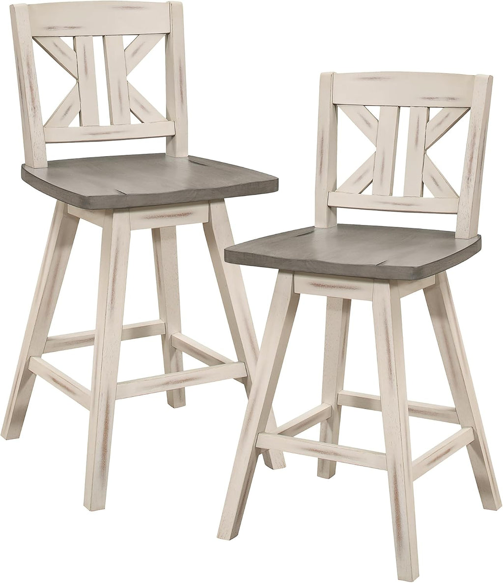 Lexicon Swivel Counter Height Stools Set of 2,KK Back,Antique White/Grey