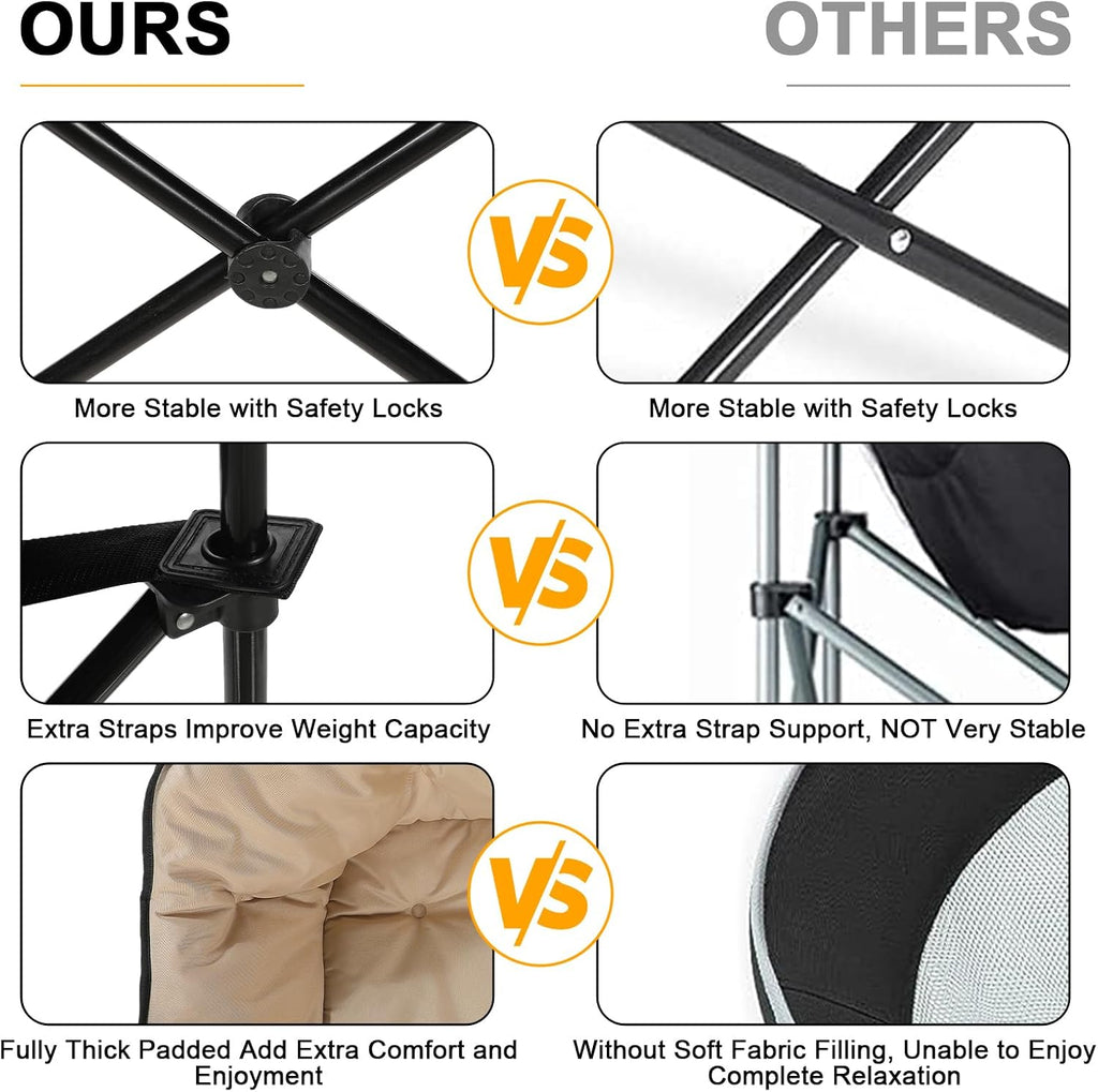 REALEAD Oversized Camping Chairs Padded Heavy Duty Folding Support 400LBS