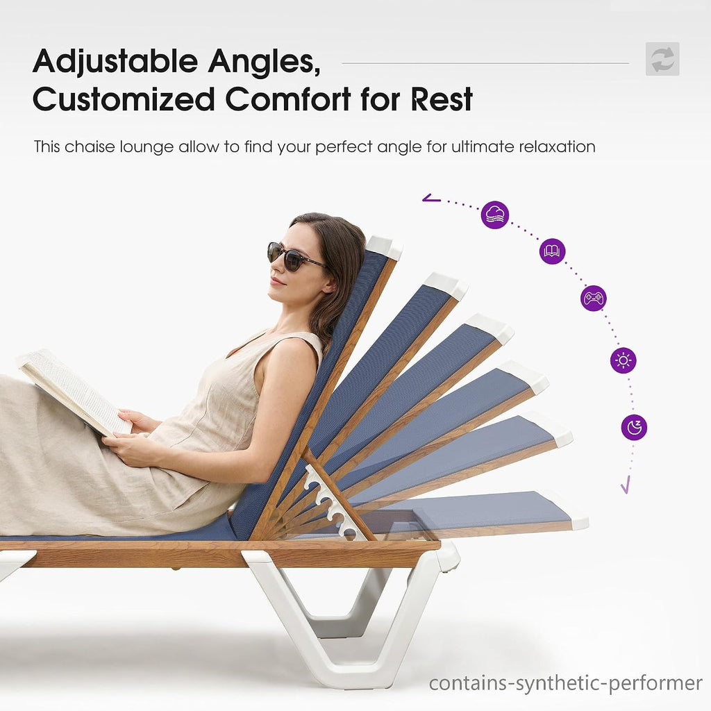 PURPLE LEAF Outdoor Lounge Chair Set of 4 Plastic Chaise Lounge, Navy Blue