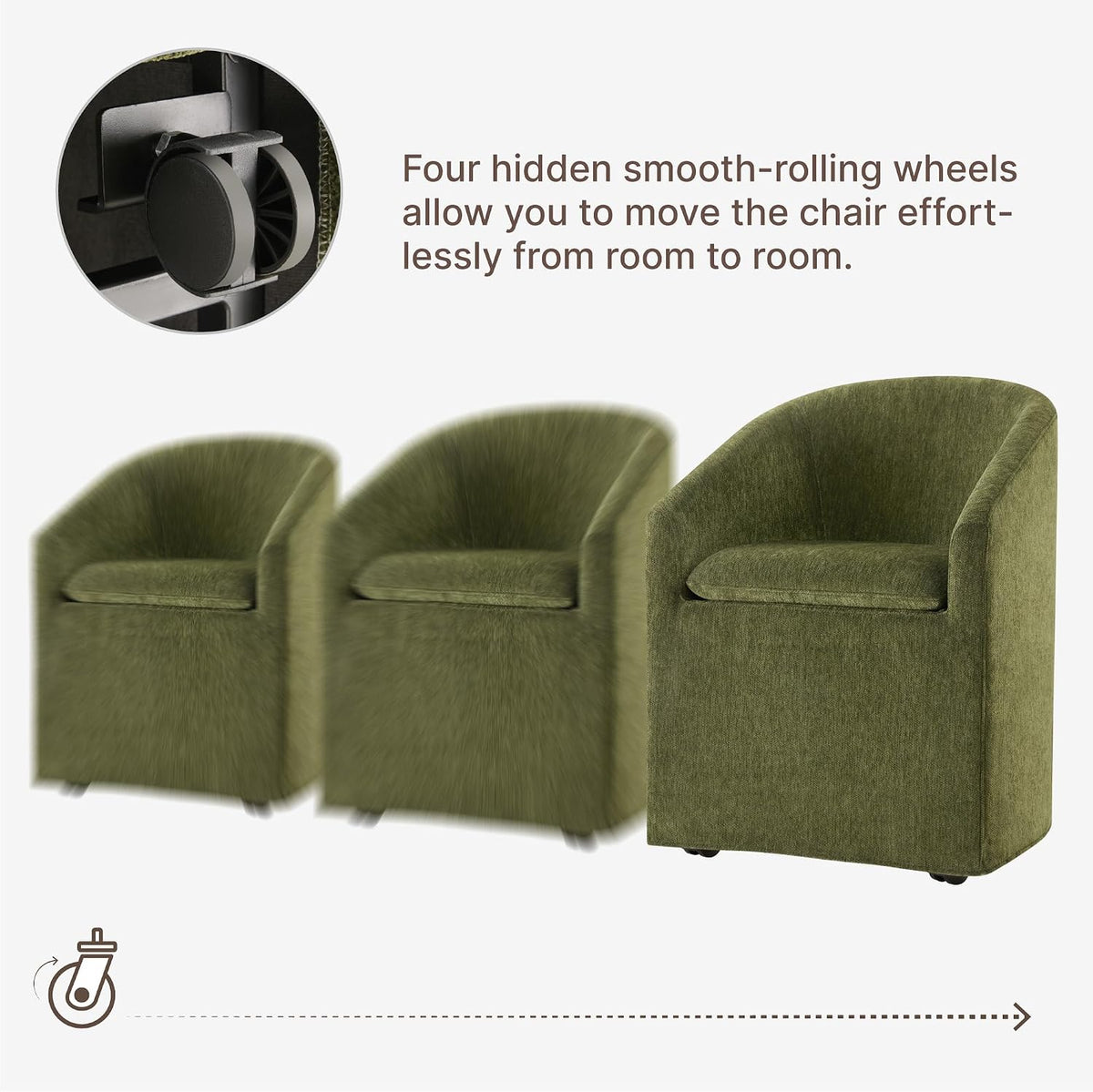 KISLOT Upholstered Dining Chairs Set of 2 with Casters, Moss Green
